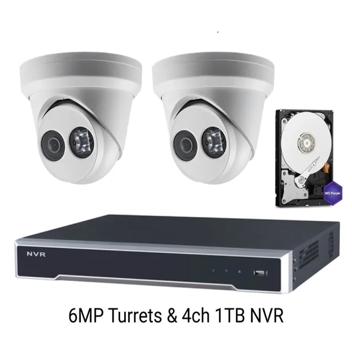Hikvision 4 Channel 1TB NI NVR kit with 2 x 2363 6MP Turrets