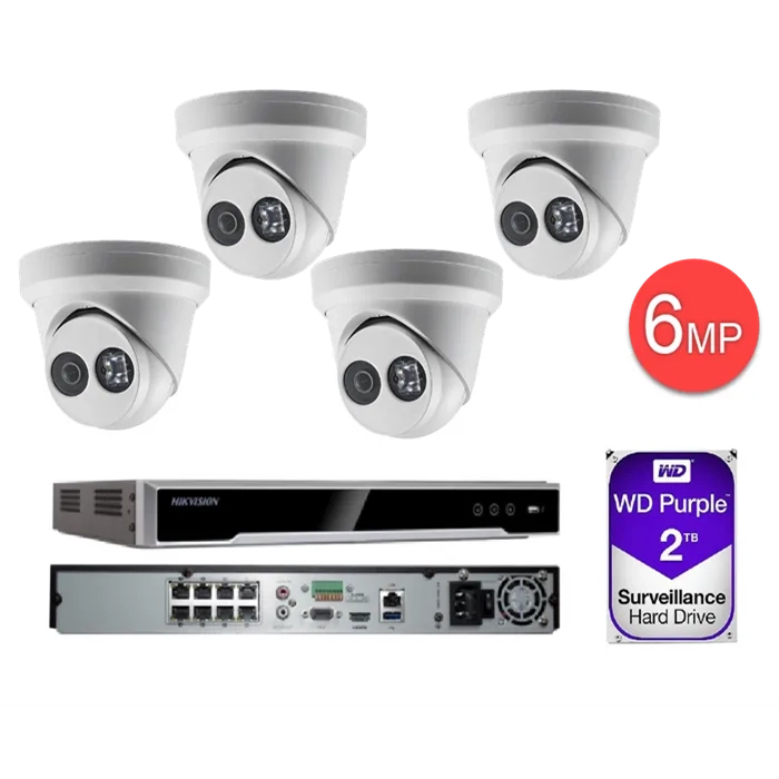 Hikvision 8 Channel M Series NVR with 8 PoE Ports with 4 x 6MP Turrets